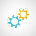 Yellow and blue teamwork concept with cog and gear Royalty Free Stock Photo