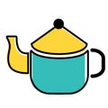 Yellow blue teapot flat illustration on white