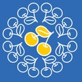 Yellow blue tile pattern talavera spanish style, vector illustration for design, sweet cherry fruit berry