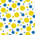 Yellow, Blue and White Polka Dot Tile Pattern Repeat Background Royalty Free Stock Photo