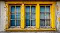 A yellow and blue window on a white building Royalty Free Stock Photo