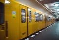 Yellow blurred subway train in Berlin Royalty Free Stock Photo