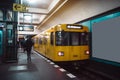 Yellow blurred subway train in Berlin. Public U-bahn transport in underground