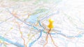 A yellow board pin stuck in Verona on a map of Italy Royalty Free Stock Photo