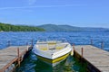 Yellow Boat at Dock on a Lake Royalty Free Stock Photo