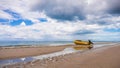 Yellow Boat Low Tide Beach Moreton Island Australia Royalty Free Stock Photo