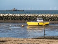 Yellow boat moored in Herne Bay, Kent Royalty Free Stock Photo