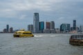 A yellow boat in the sea