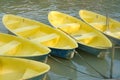 Yellow boats on river