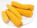 Yellow boiled corn on white background Royalty Free Stock Photo