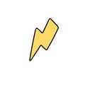 Yellow bolt sign with contour. Lightning, light silhouette. Electric power, energy, electricity icon. Thunder storm Royalty Free Stock Photo