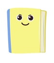 Yellow book or notebook. Cheerful cute cartoon character. Isolated on white background. Childrens design. With a face