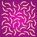 Yellow boomerangs on purple background, flat lay