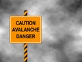 Yellow Bord isolated on a grey sky. A sign warning skiers and snowboarders that the are caution avalanche danger. Vector illustrat