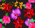 Yellow Botanical Garden. Colorful Orchid Painting. Purple Hibiscus Wallpaper. Green Flower Textile. Pink Watercolor Plant. Red Sea Royalty Free Stock Photo
