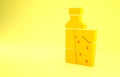 Yellow Bottle of water with glass icon isolated on yellow background. Soda aqua drink sign. Minimalism concept. 3d Royalty Free Stock Photo