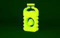 Yellow Bottle of water icon isolated on green background. Soda aqua drink sign. Minimalism concept. 3d illustration 3D Royalty Free Stock Photo