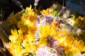 Yellow bouquet Alstroemeria petal close-up macro on a blurred background