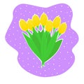 Yellow bouquet of tulips on a lilac background, spring flowers