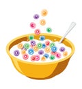 Yellow bowl with cereals in milk, vector Royalty Free Stock Photo
