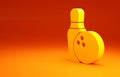 Yellow Bowling pin and ball icon isolated on orange background. Sport equipment. Minimalism concept. 3d illustration 3D Royalty Free Stock Photo