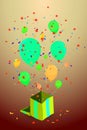 Yellow box with a surprise from balloons