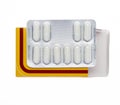 Yellow box with white pills in a blister pack Royalty Free Stock Photo