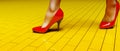 Yellow brick road red shoes Royalty Free Stock Photo