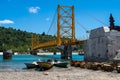 Yellow bridge with look to Nusa Ceningan from Nusa Lembongan Royalty Free Stock Photo