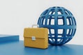 Yellow Briefcase and Blue Globe on Blue Surface Royalty Free Stock Photo