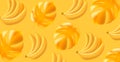 Yellow bright background with mono color yellow tropical large 3d leaves and bunch of bananas pattern, mesh gradient