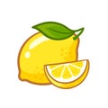 Yellow bright lemon on. Vector illustration with fruit in cartoon style
