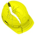 Yellow broken hard hat. Isolated