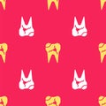 Yellow Broken tooth icon isolated seamless pattern on red background. Dental problem icon. Dental care symbol. Vector