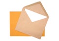 Yellow and brown envelope with white paper isolated Royalty Free Stock Photo