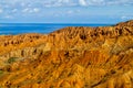 Yellow and brown mountain valley canyon Skazka in Kirgyzstan Royalty Free Stock Photo