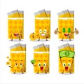 Yellow bubble gum cartoon character with cute emoticon bring money Royalty Free Stock Photo