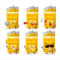 Yellow bubble gum cartoon character with various types of business emoticons