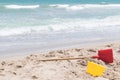 Bucket and shovel on the sand. Royalty Free Stock Photo