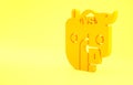 Yellow Bull and bear symbols of stock market trends icon isolated on yellow background. The growing and falling market