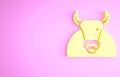 Yellow Bull icon isolated on pink background. Spanish fighting bull. Minimalism concept. 3d illustration 3D render