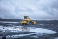 Yellow bulldozer in Iceland. Summer 2016