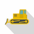 Yellow bulldozer icon, flat style Royalty Free Stock Photo