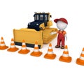 Yellow bulldozer near traffic cones