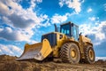 Yellow bulldozer working on a construction site under a dramatic sky Royalty Free Stock Photo