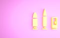 Yellow Bullet and cartridge icon isolated on pink background. Minimalism concept. 3d illustration 3D render Royalty Free Stock Photo