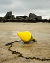 Yellow buoy lying on the beach at low tide Royalty Free Stock Photo