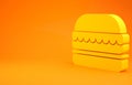 Yellow Burger icon isolated on orange background. Hamburger icon. Cheeseburger sandwich sign. Fast food menu. 3d