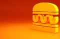 Yellow Burger icon isolated on orange background. Hamburger icon. Cheeseburger sandwich sign. Fast food menu. Minimalism