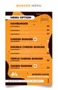 Yellow burger menu template with burger background design